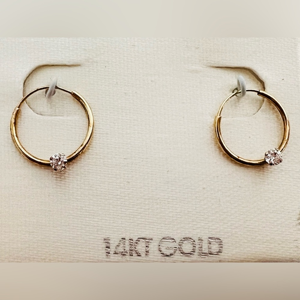 14K Gold Hoop Earrings with Diamond Accents. Perfect for toddler little girls